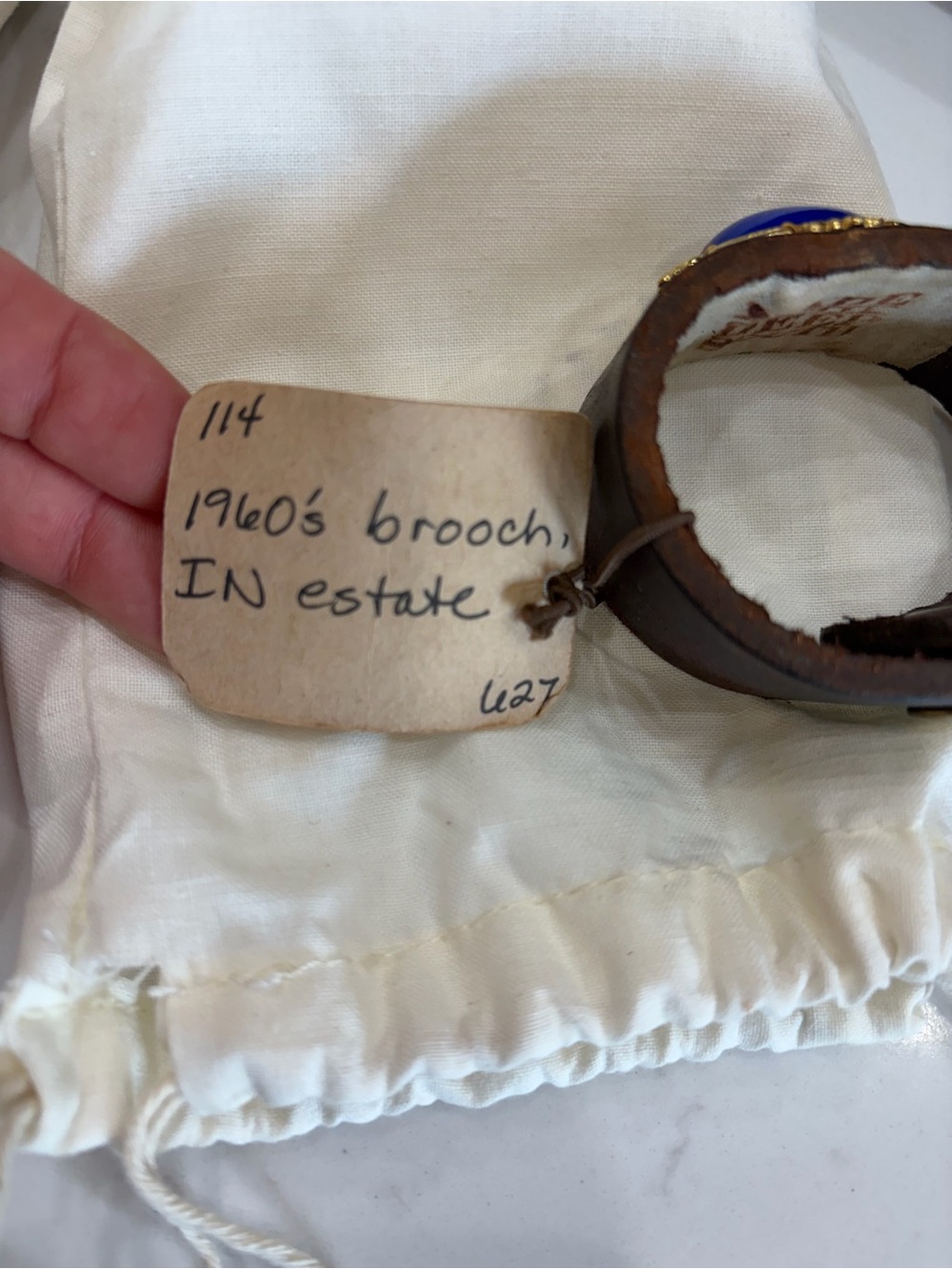 Made in the Deep South Blue Cabochon Gold Accent Brown Leather Bracelet - Picture 2 of 2